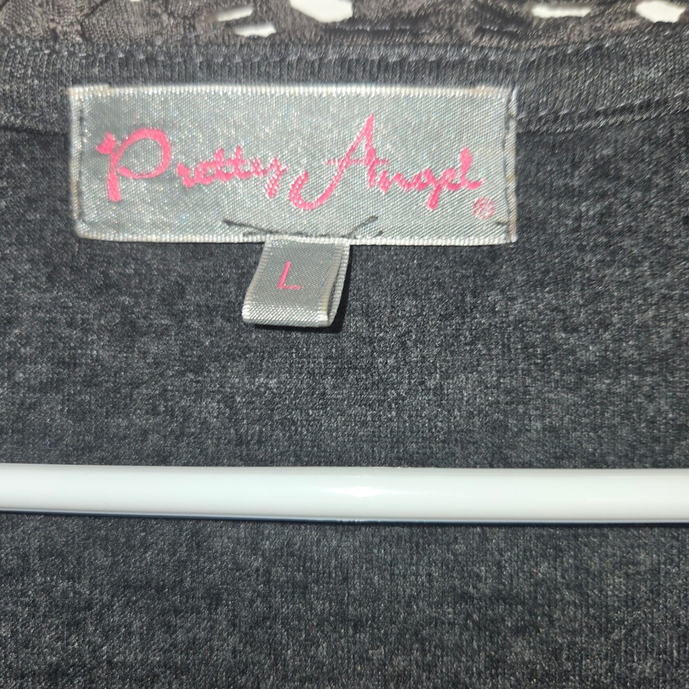 Pretty Angel Women Charcoal Gray Silk Blend Floral Applique Mesh Layered Tunic L - Picture 9 of 16
